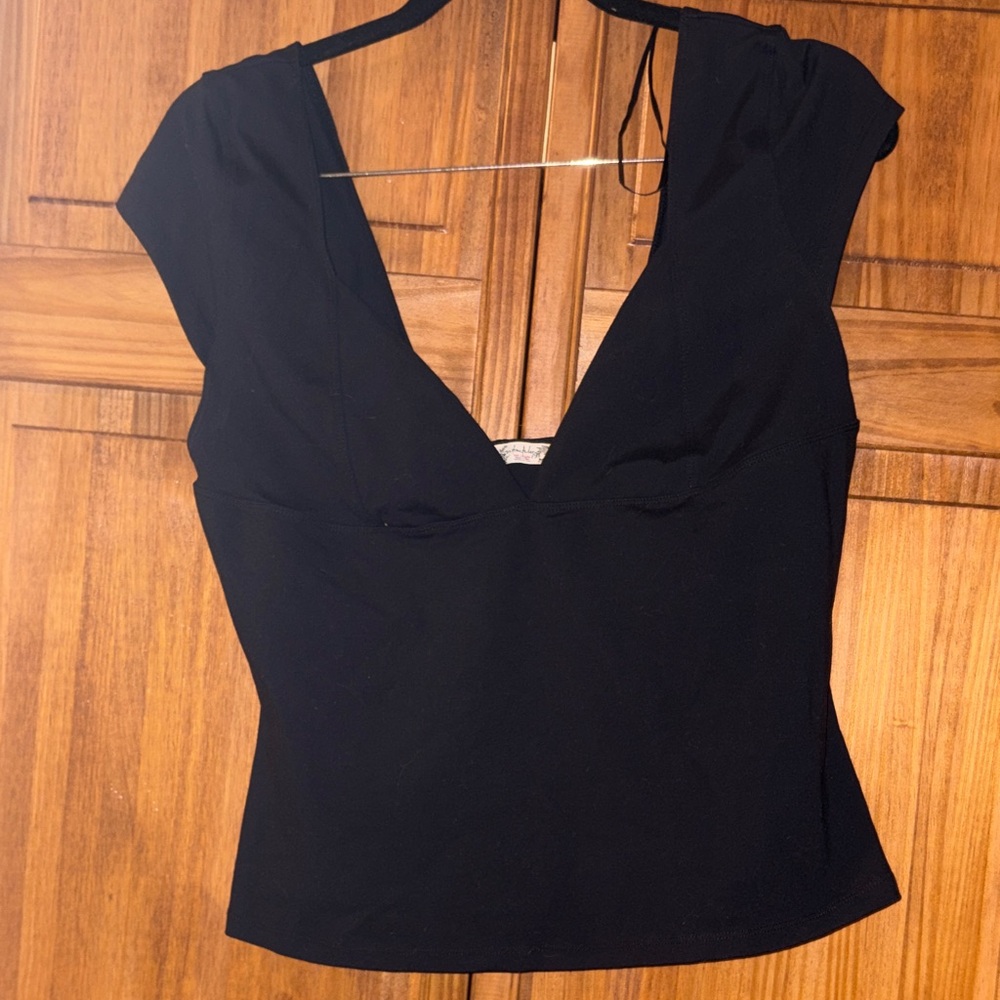 Free People Intimately Cap Sleeve Black V-Neck Top size Large